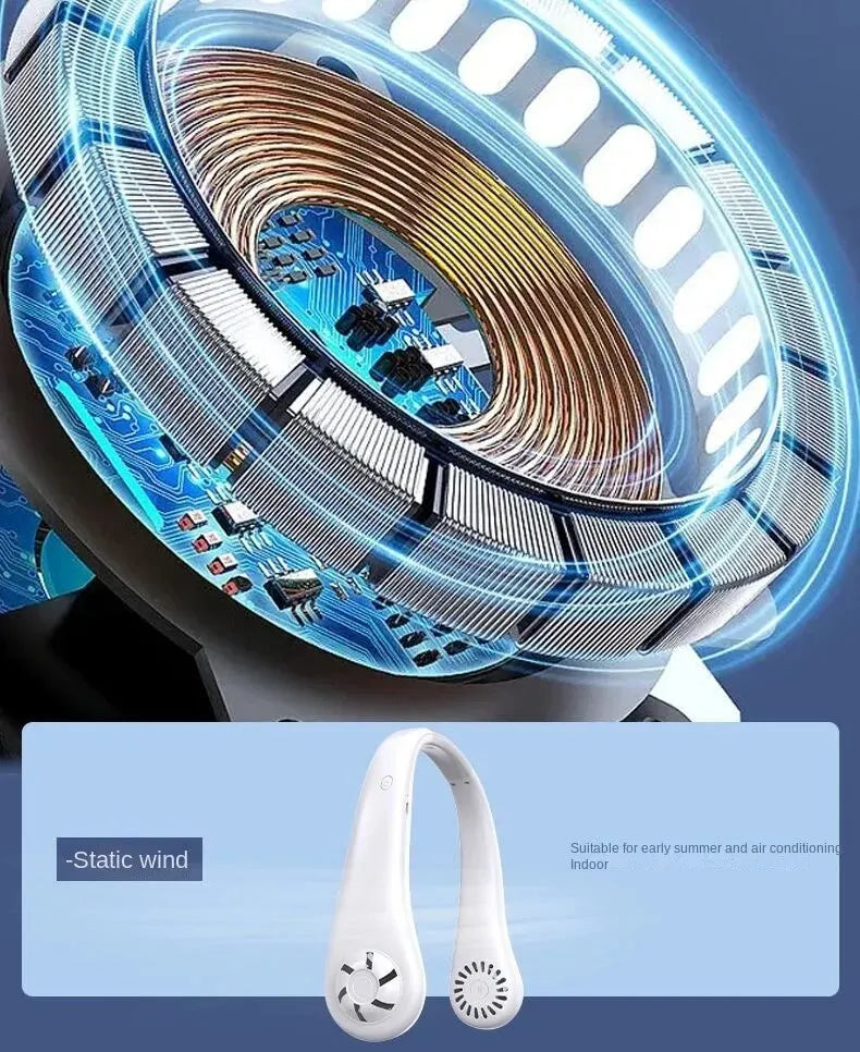 ❄️ Mini Halsventilator ohne Rotorblätter – Wiederaufladbarer USB Ventilator mit 3 Geschwindigkeiten 🌬️🔋
