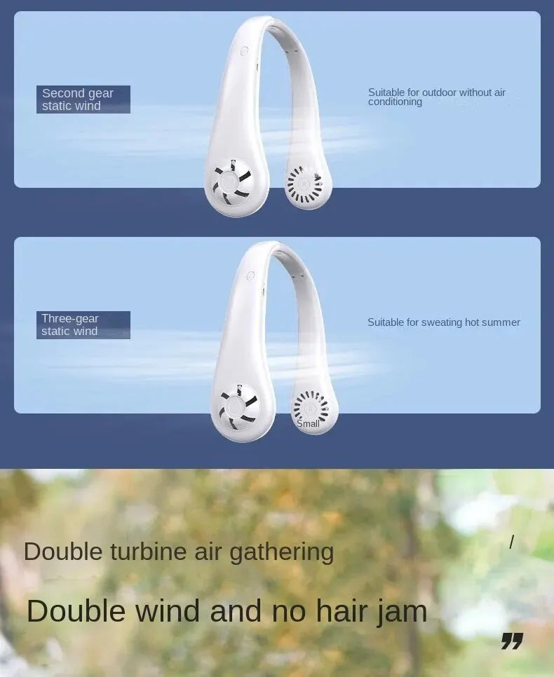 ❄️ Mini Halsventilator ohne Rotorblätter – Wiederaufladbarer USB Ventilator mit 3 Geschwindigkeiten 🌬️🔋